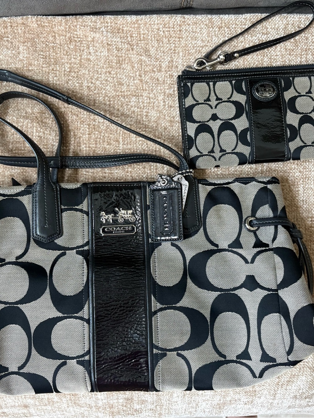 Pristine Coach Signature Stripe Carryall & Wristlet Set (18867